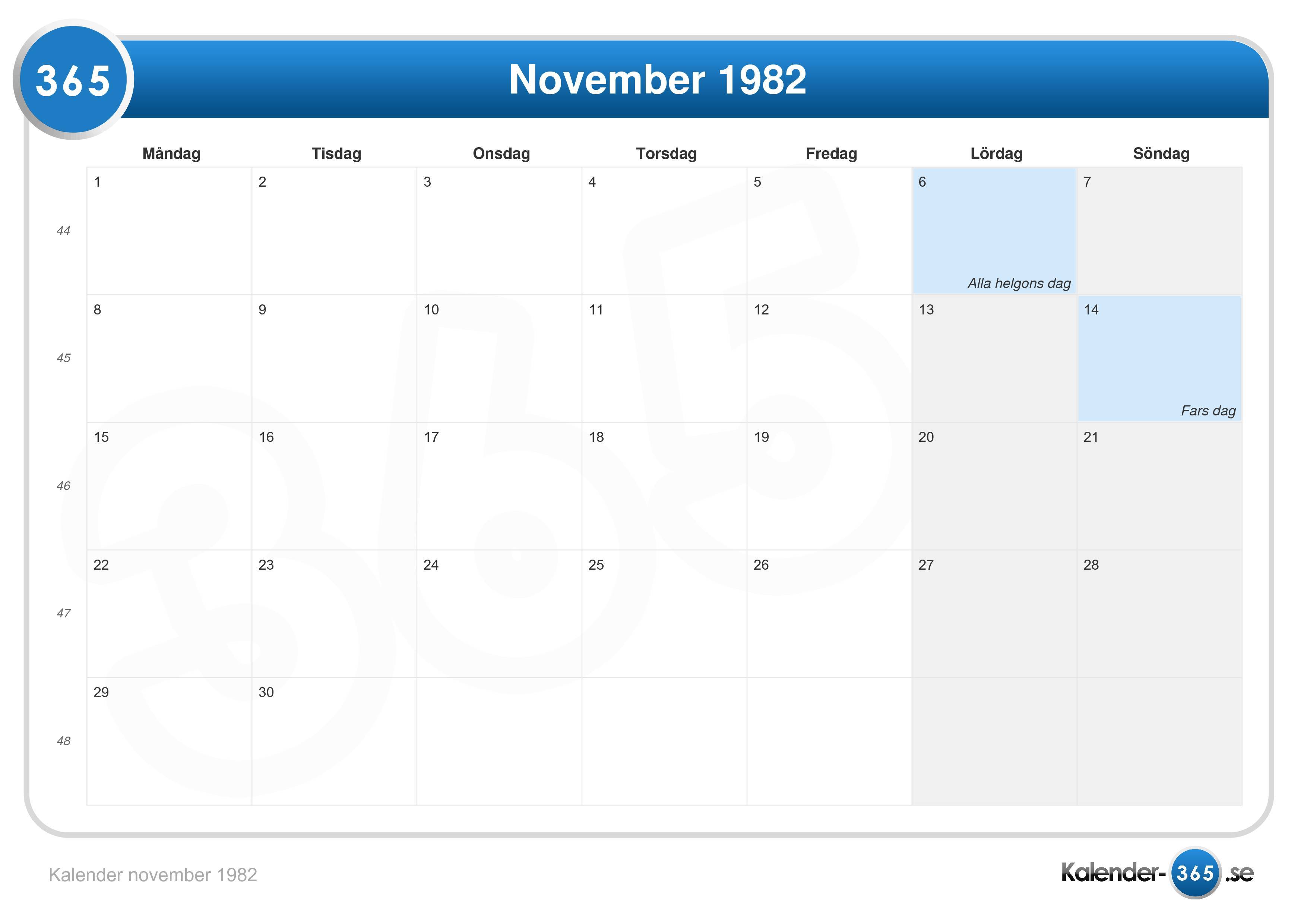 Kalender november 1982
