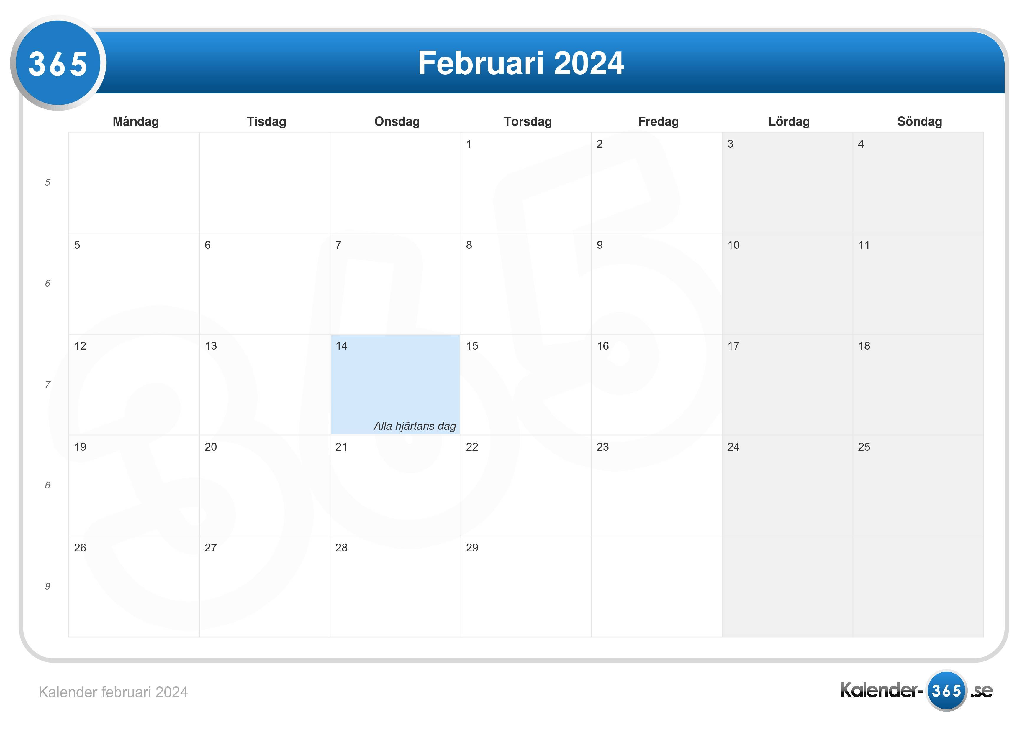 Kalender Februari 2024 
