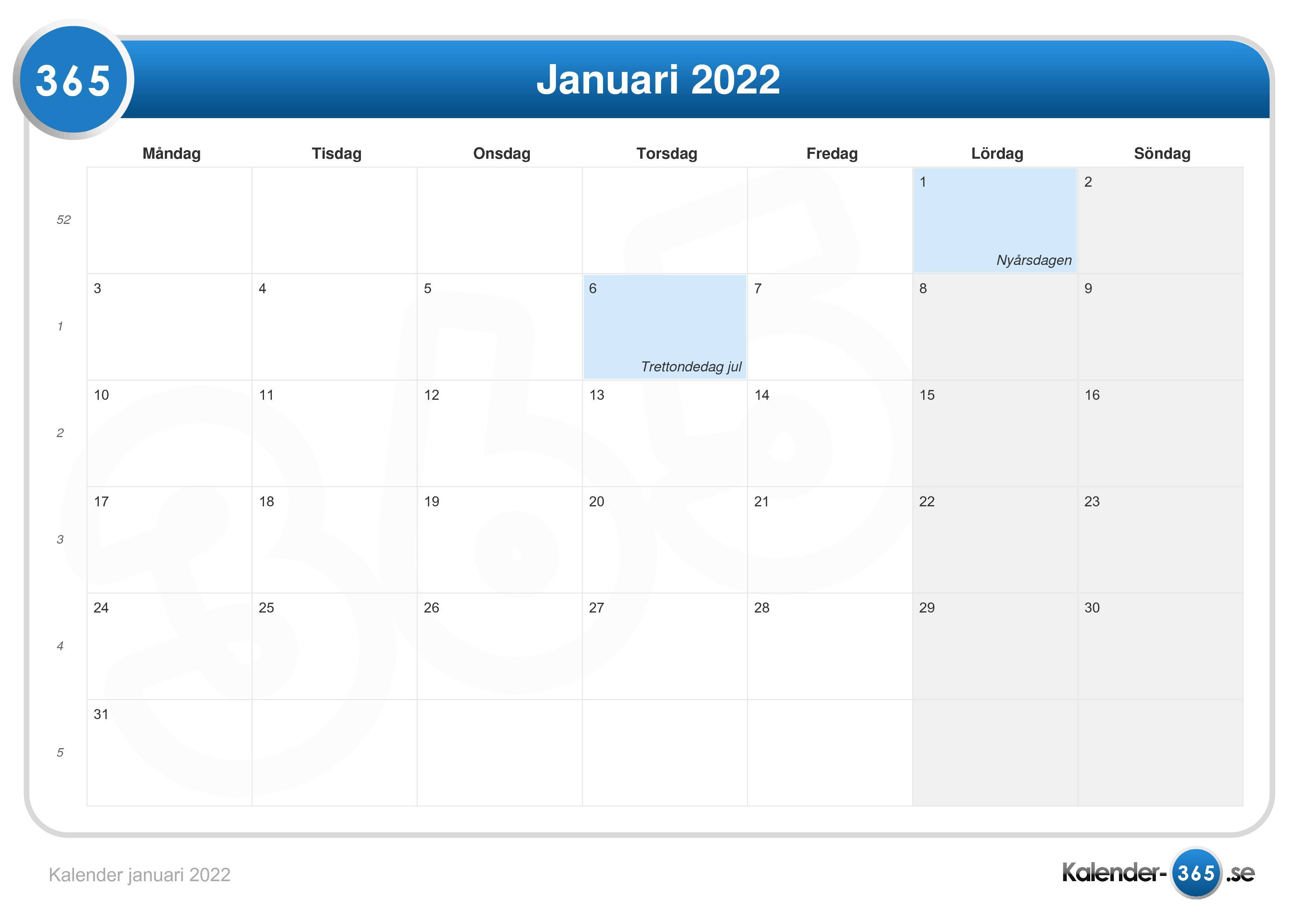 Kalender Januari 2022
